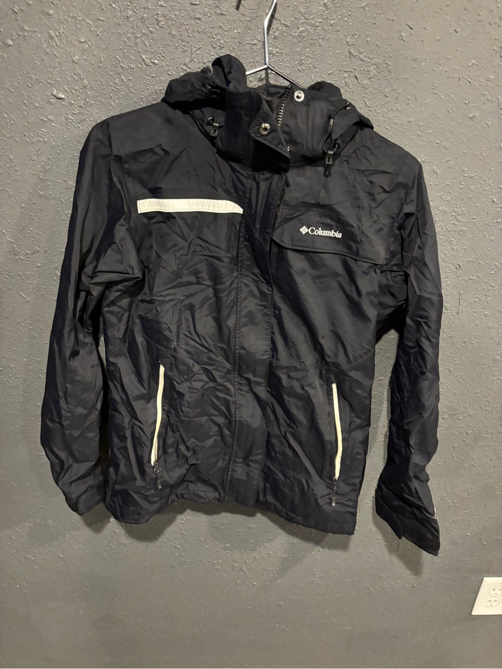 Columbia Men's Black Hooded Raincoat with White Trim